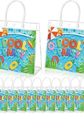 One Piece Clear PVC "Pool Party" Goodie Bag with Handle, Pool Party Favors
